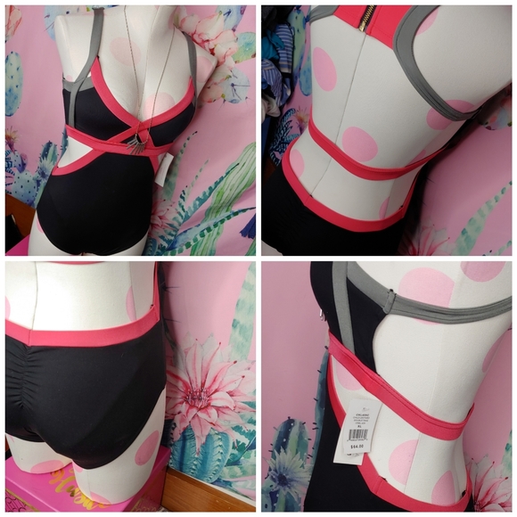 NEW 《 California Kisses 》 Black Cut Out Monokini One Piece Swim Dance Zip XL - Picture 16 of 16